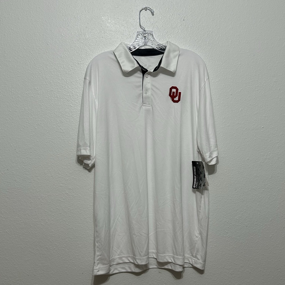 Captivating Apparel Oklahoma University Sooners OU White Polo Mens L NWT - FLAWS